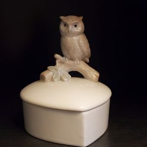 Vintage Otagiri owl trinket box heart shaped ceramic porcelain